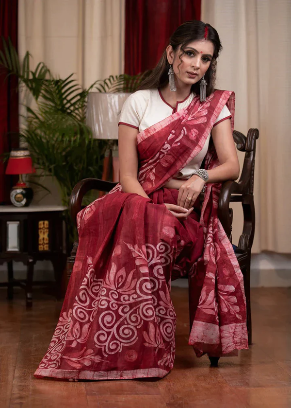 Lovely Pink Digital Printed Cotton Linen Sarees